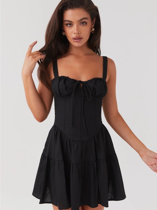 Peppermayo Dresses & Skirts - Peppermayo Lucie Corset Linen Mini Dress in black